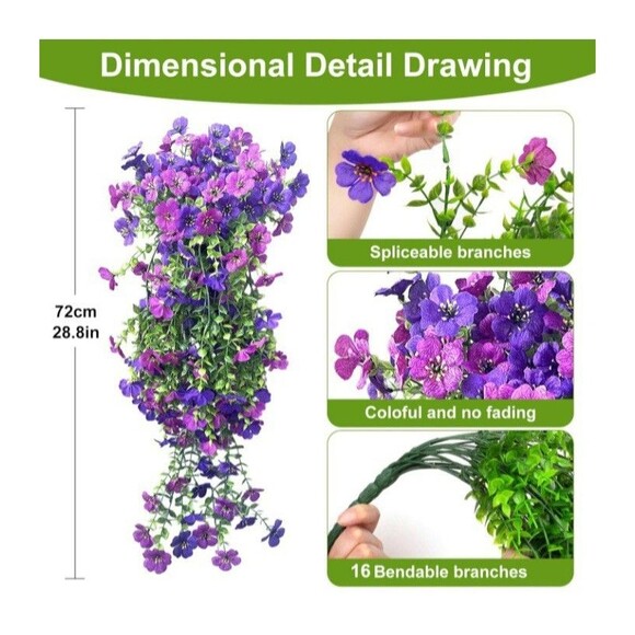 32 Stems Artificial Hanging Flowers for Outdoors,2 PCS Faux Silk Daisy... - Picture 5 of 7